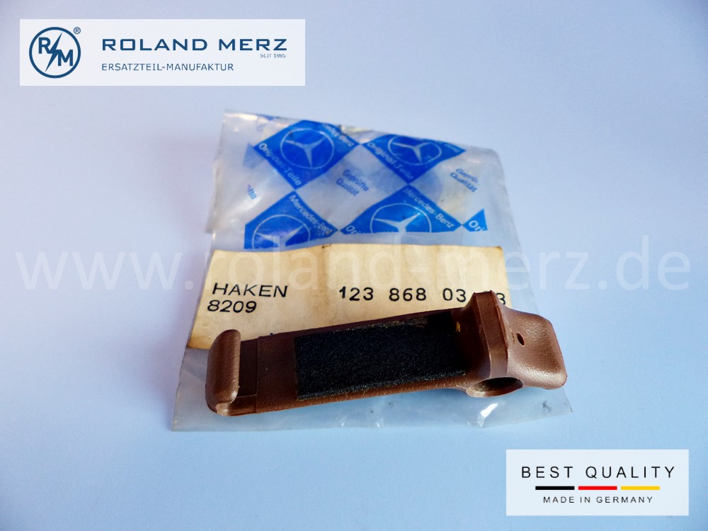 1238680383 Haken für Rollobefestigung Farbe 8209 dunkelbraun für Mercedes W 123 Kombi Original MB-Neuteil NOS