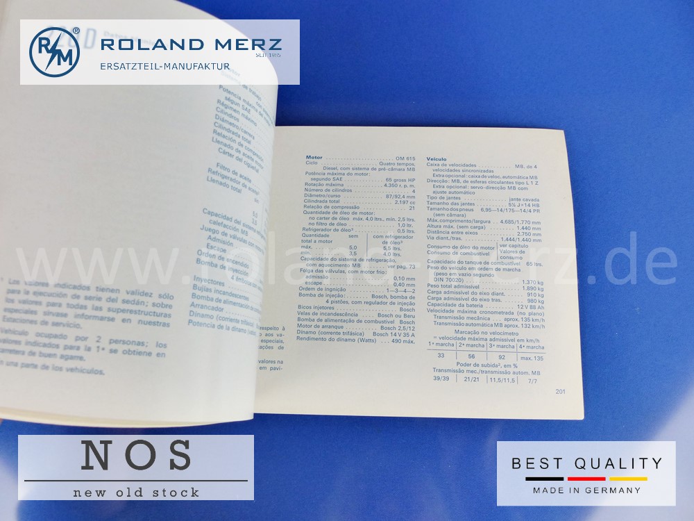 Original Betriebsanleitung Mercedes 200D/8 – 220D/8 Bm 115, Deutsch, Französisch, Italienisch, Spanisch, Portugisisch, Ausgabe ZKD/PKW IV. 69.8., 1155842396