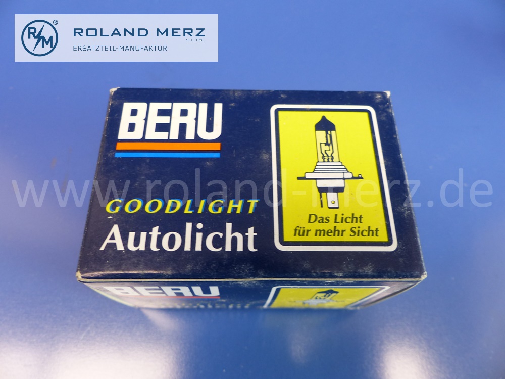112601 Glühlampe H4, Abblendlicht, 12V, 60/55W, P43t, Beru 0500112601, UV reduziert, Original BERU Neuteil, NOS 