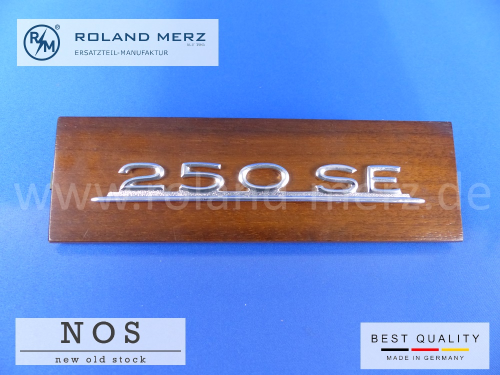 250SE 250 SE Schriftzug, Mercedes, Holzuntergrund, Holzblende für Innenraum, Armaturenbrett, Armaturentafel, Original MB-Neuteil NOS 