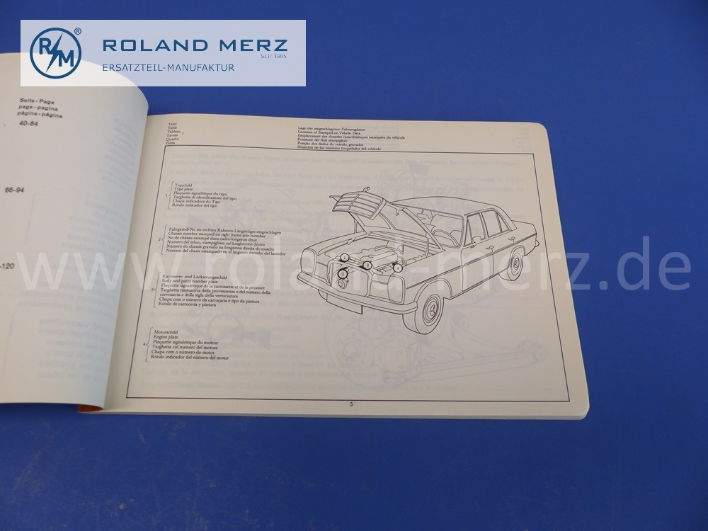 Ersatzteil Bildtafeln, Catalog A, mehrsprachig, Mercedes W114 / W115, 230 - 250, Ausgabe 1968, 120 Seiten, Nr. 12139, neuwertiges Mercedes Original Dokument, NOS 