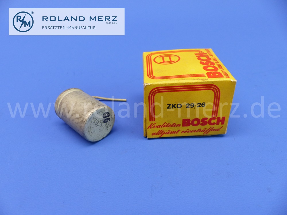 ZKO29/26 Bosch Zündkondensator für Vorkrieg Zündverteiler VG8A, VGH8A und Lichtbatteriezünder (Teile mit Hochspannung geprüft), Original Bosch Neuteil, NOS 
