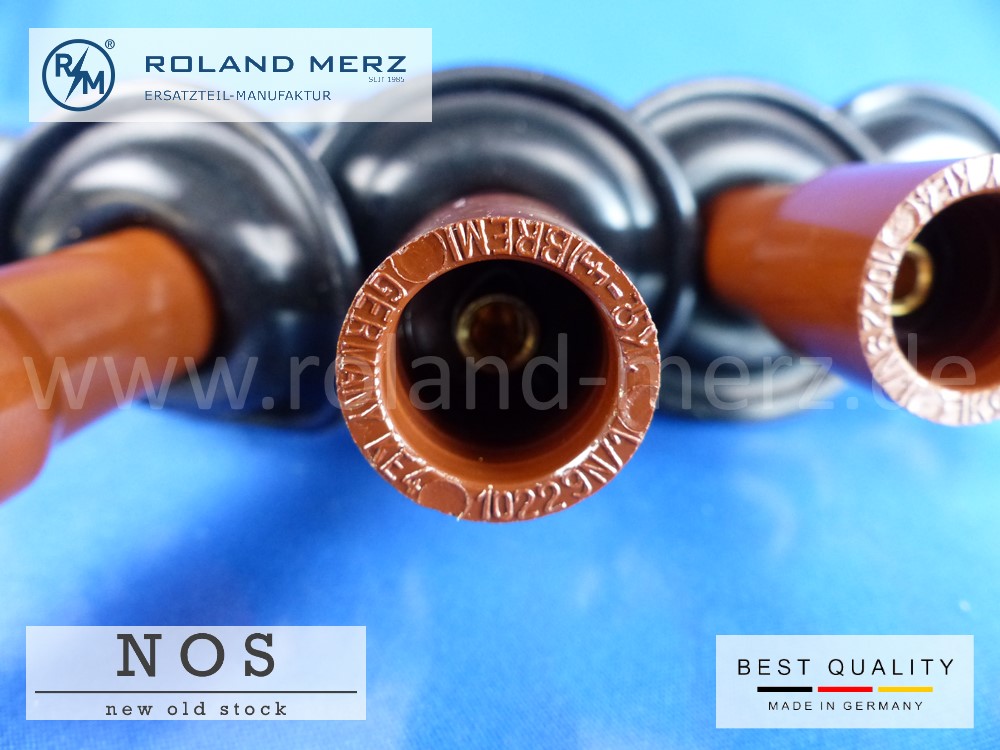 P1140101 Zündkabelsatz für Porsche 356 und VW 1200 - 1500 mit den braunen Bakelit-Kerzensteckern (4mm Anschluss) NOS deutsches Qualitätsprodukt (kein China Nachbau)
