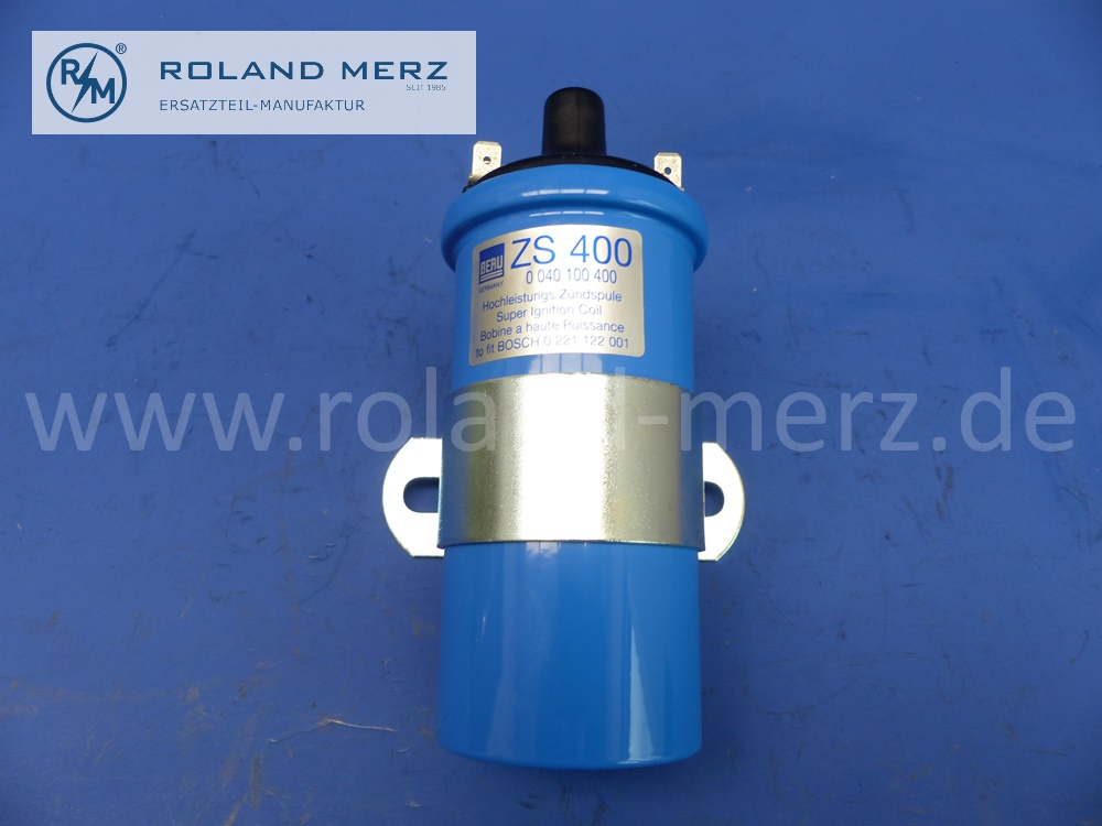ZS400, ZS 400, Beru Zündspule, Vergleichsnummer Bosch 0221122001, Mercedes 0001582803, Porsche 92860250300, 90160250102, original Beru Neuteil, NOS aus deutscher Produktion