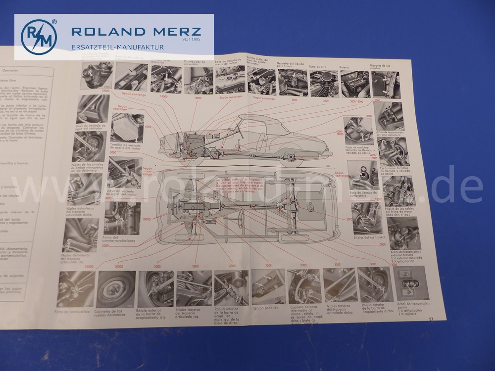 operating manual, spanish, Mercedes W121 BII, 190SL, edition 11/1960, 56 pages, edition F, original Mercedes document, NOS 