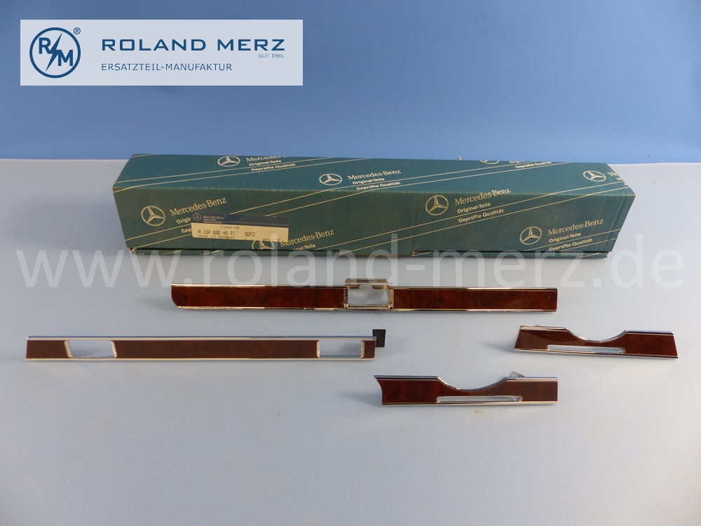 1076804871 Zierstab, Satz, 4 Teile, Instrumententafel, 8272, Wurzelholz Furnier, Mercedes R107, C107, SL, SLC, Original Mercedes Neuteil, NOS