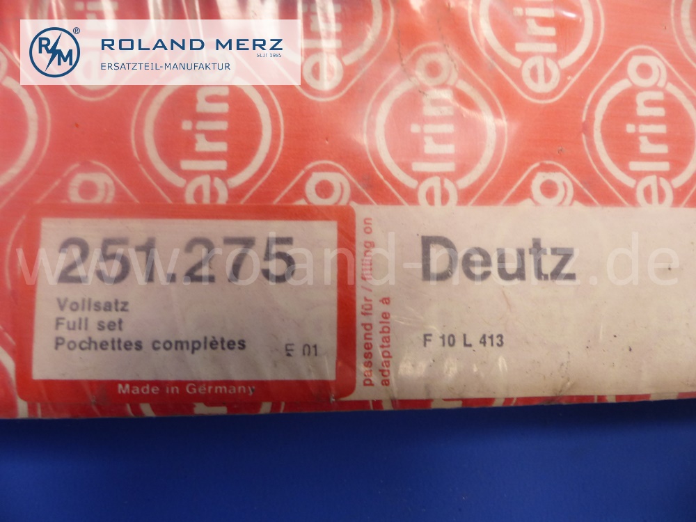 251.275 Dichtungssatz Motor, Vollsatz, Deutz Motor F10L413, Original Elring Neuteil, NOS 