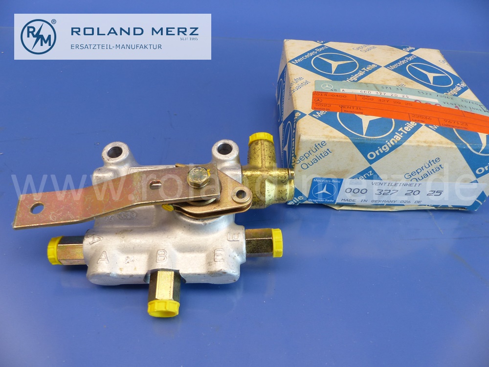 0003272025 Ventil, Ventileinheit Niveauregulierung, Luftfederung, Vorderachse rechts, Bosch 0500003004, späte Version, Mercedes W100, W109, W112, Original Mercedes Neuteil, NOS