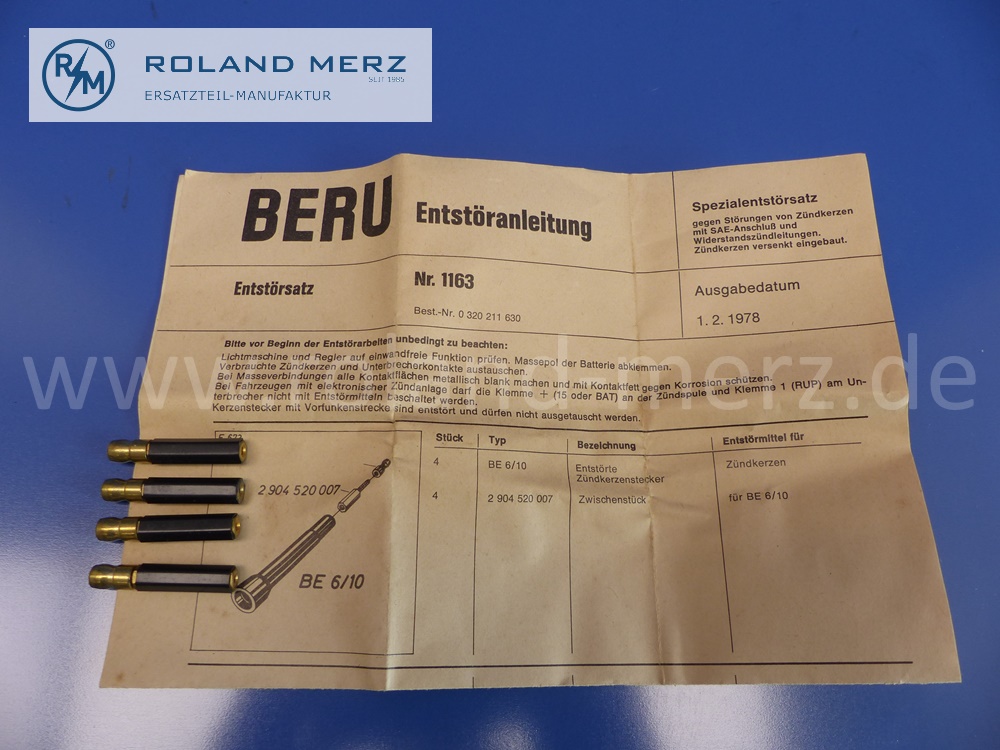 1163 Spezialentstörsatz für versenkt eingebaute Zündkerzen, SAE Anschluss, Widerstandszündleitungen, Original BERU Neuteil, NOS - unvollständig -