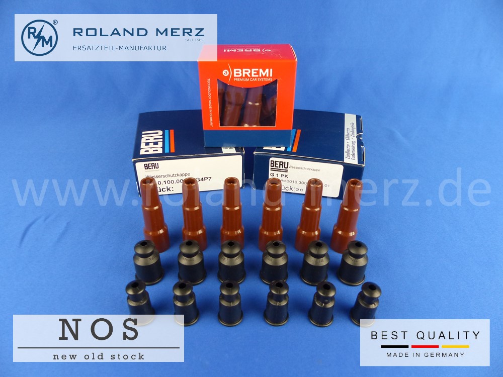 P1120321 6-Zyl. Satz Bremi 10229N1 Kerzenstecker entstört, Beru G4P7 und G1PK Wasserschutzkappen