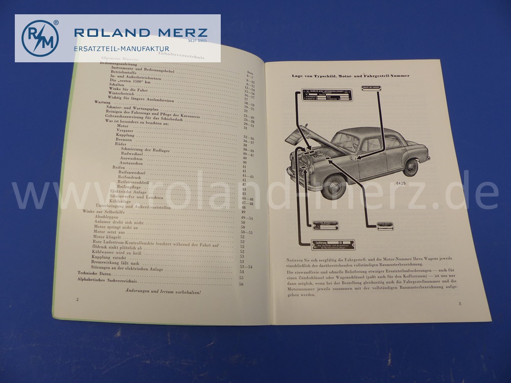 operating manual, german, Mercedes W121, 190b, Ponton, edition 08/1960, 56 pages, edition B, original Mercedes document, NOS 