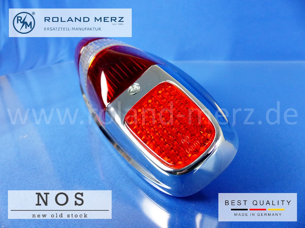 120 826 00 52 Rücklichtdeckel Originalausführung in Metall rot-weiß-rot für Mercedes 180b,c, Db, Dc, 190b, Db