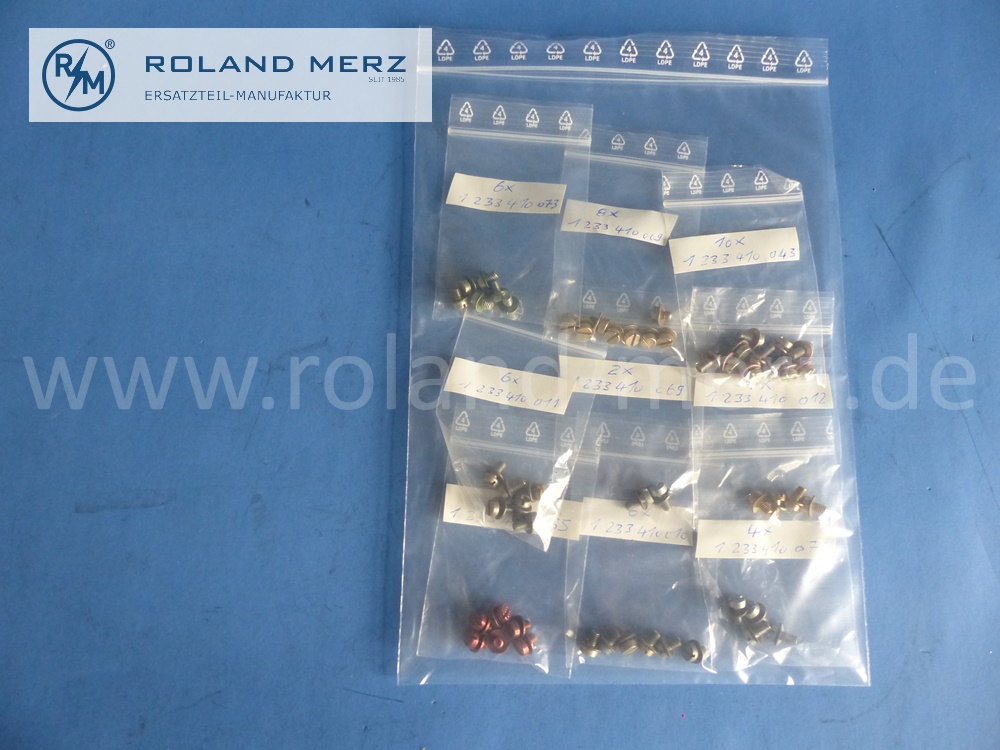 1233410 großes Schraubensortiment für diverse Bosch Zündverteiler, M4 mit Unterlegscheibe, verschiedene Ausführungen, gesamt 52 Stück im Satz, Original Bosch Neuteil, NOS 
