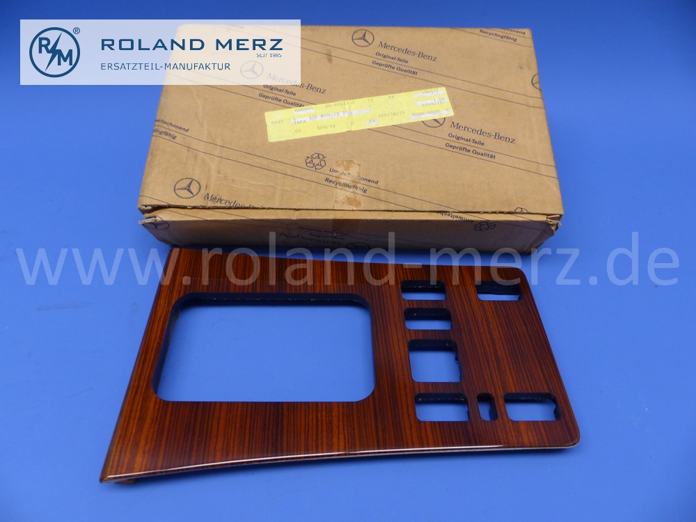 1266807989 Deckel, Abdeckung Mittelkonsole, Zebrano, Mercedes W126, original Mercedes Neuteil, NOS 