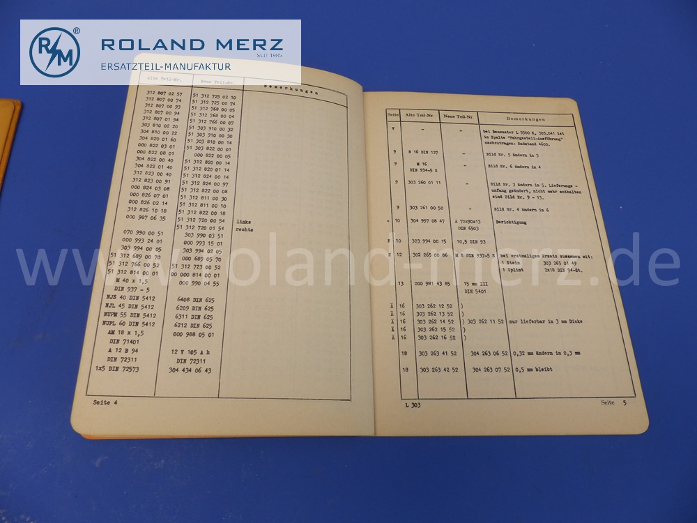 Ersatzteilliste, deutsch, Mercedes LKW L5500, L303, Edition E, hardcover mit separatem Nachtragsdokument, September 1953, 208 Seiten, Mercedes Original Dokument, NOS 