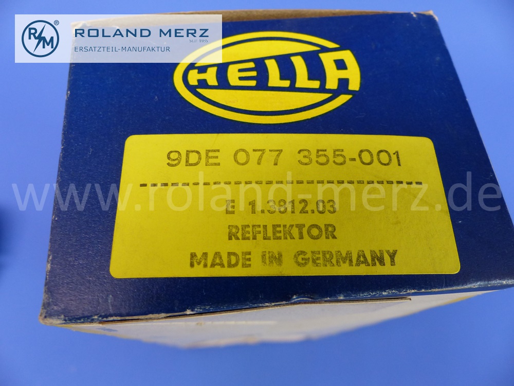 E1381203 Hella Reflektor Nebelscheinwerfer 145ZN-1 und 145ZNX-1, Mercedes 190SL, 300SL und Porsche 356, 9DE077355-001, Länge 165mm, Höhe 90mm, Original Hella Neuteil, NOS