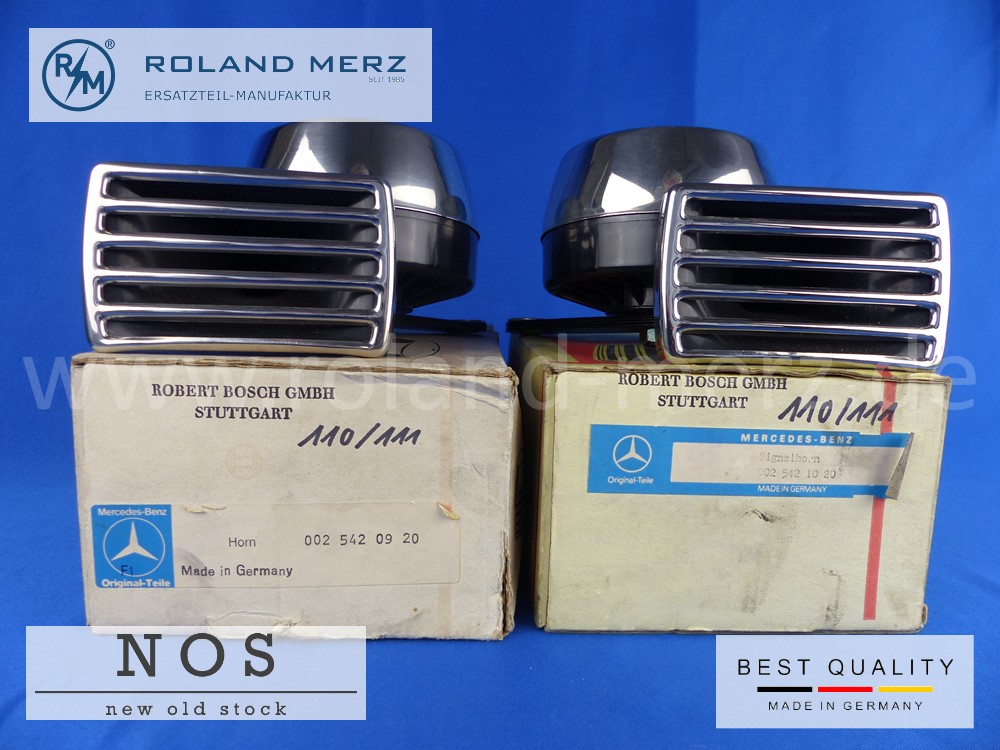 P1120315 Satz original Bosch Signalhörner verchromte Ausführung MB-Nr. 002 542 09 20 / 002 542 10 20 Hoch-Ti
