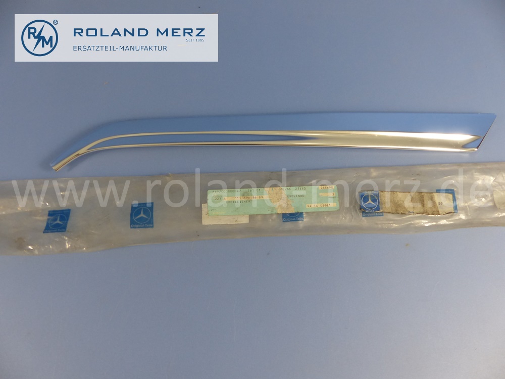 1156981689 Zierstab, Zierleiste, Zierblende, A-Säule, rechts, Mercedes W114, Strich 8, Coupé, Original Mercedes Neuteil, NOS