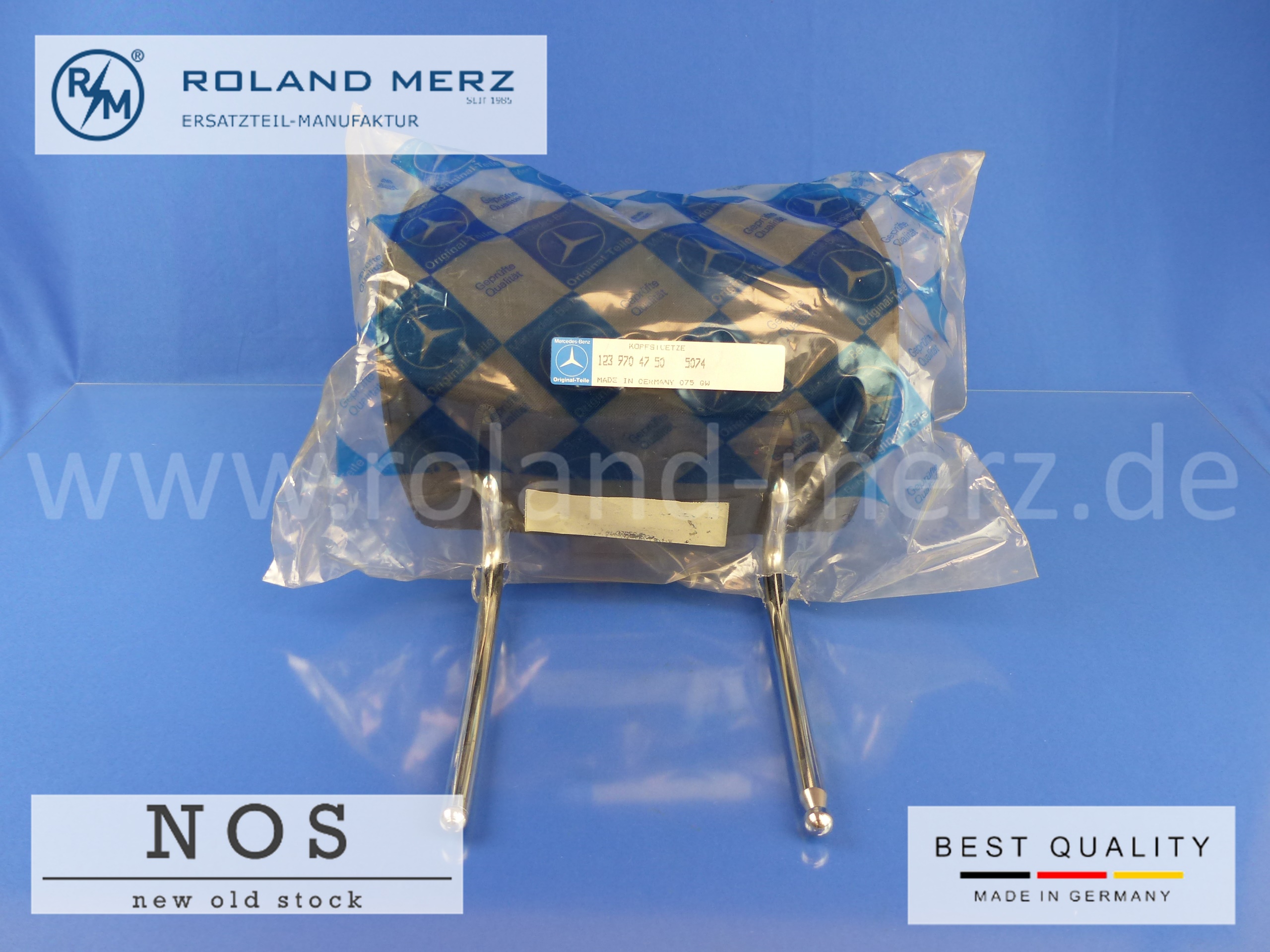P1170404 1239704750 Kopfstütze Fond, Mercedes W123, Stoff, Farbe 5074 blau