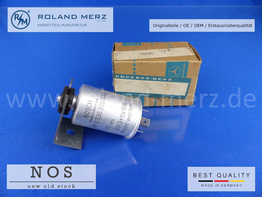 000-544-89-32-01 Blinkrelais 001 544 30 32 Bosch 0 336 256 003 für Mercedes Bm 108, 109, 111, 112, 113 Bosch Originalausführung NOS mit Metallgehäuse