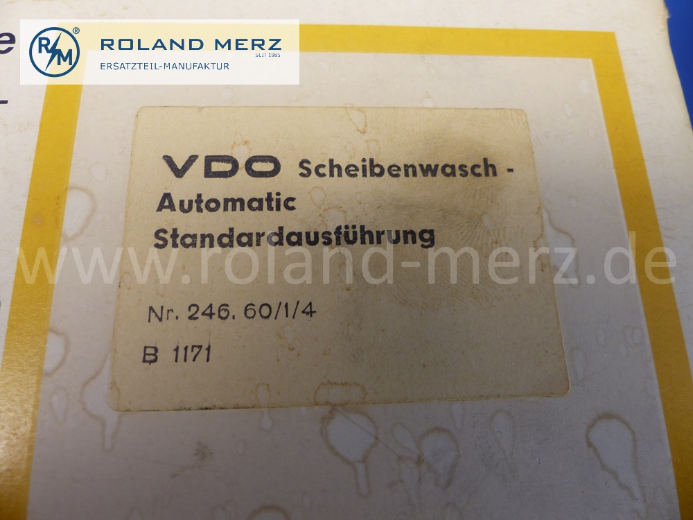 0008609090 VDO Scheibenwasch Automatik Nr. 246.60/1/4 mit elektrischer Wischerbetätigung, Fußpumpe, Behälter mit Ventil und Halter, Spritzdüse, BMW 501, 503, Borgward, VW, Mercedes O319, Original VDO Neuteil NOS