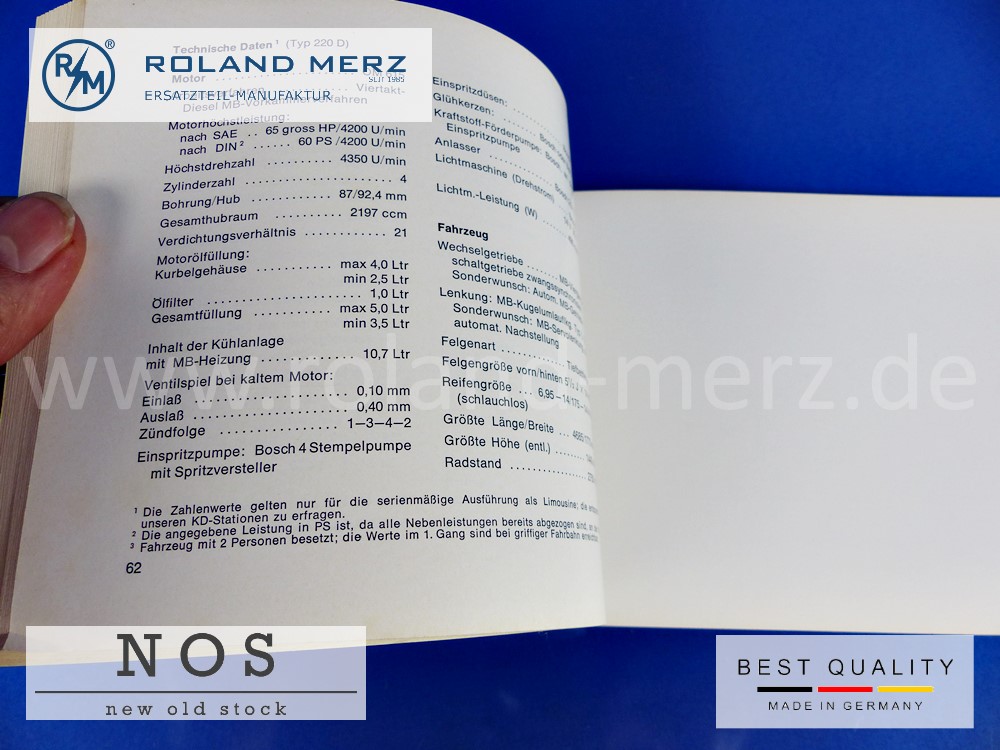 Original Betriebsanleitung Mercedes 200D/8 – 220D/8 Bm 115, Deutsch, Ausgabe XII 67. 30. K., 1155840196