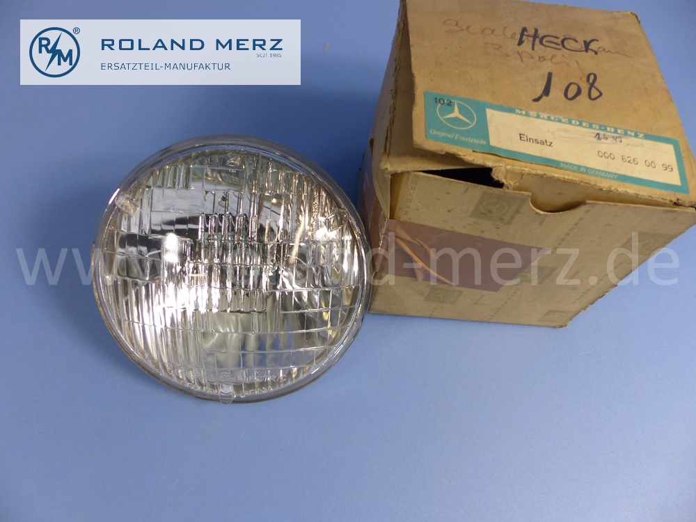 0008260099 General Electric beam unit, sealed beam, Halogen, left and right, Type 1, right hand traffic, Mercedes W107, W108, W109, W111, W112, W116, original Mercedes spare-part, NOS