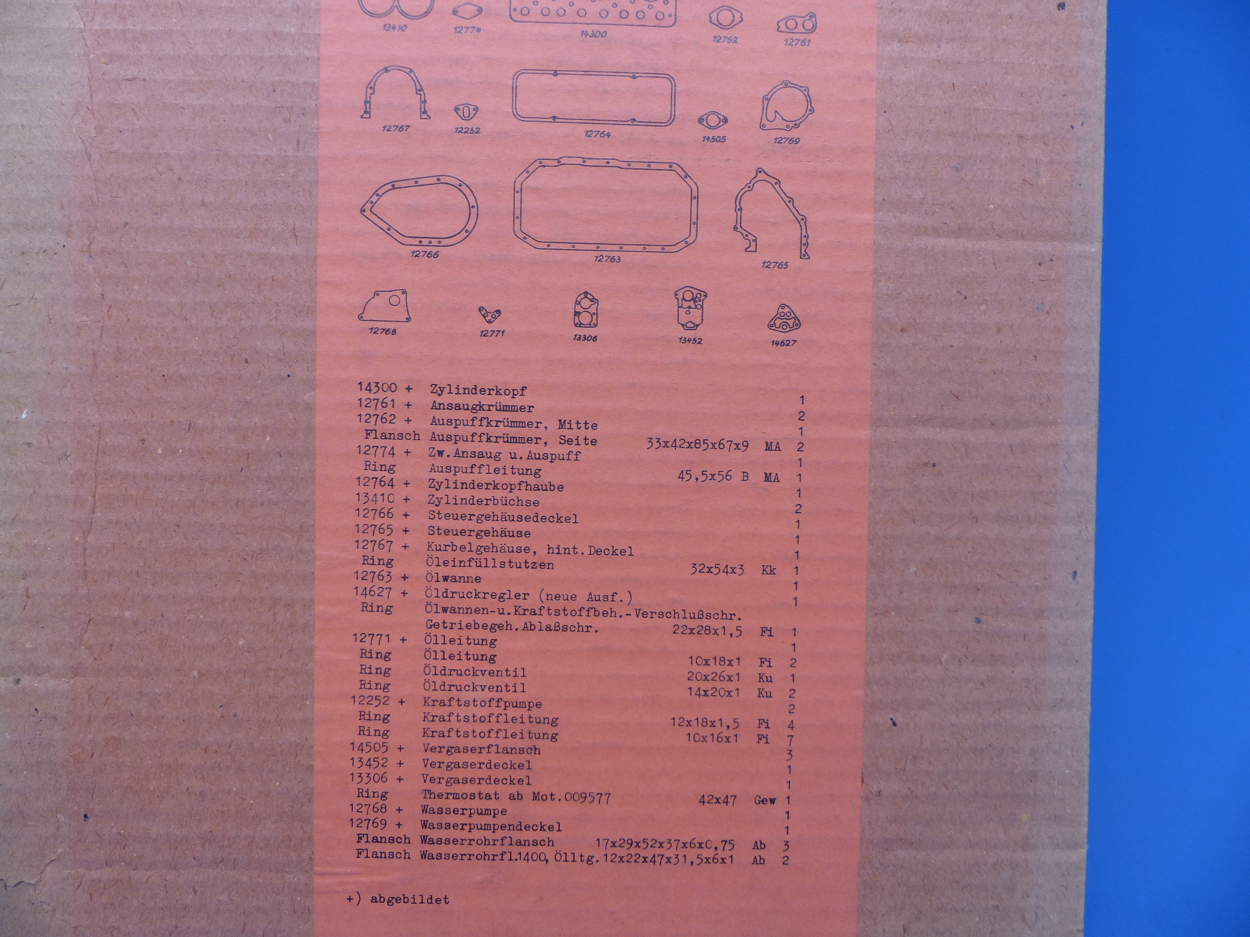 50S14300 Dichtungssatz, Dichtsatz Motor, Fiat, 1,4 ltr. 1400, 1950 / 1952, bis Motornummer 052187, original Elring Neuteil, NOS
