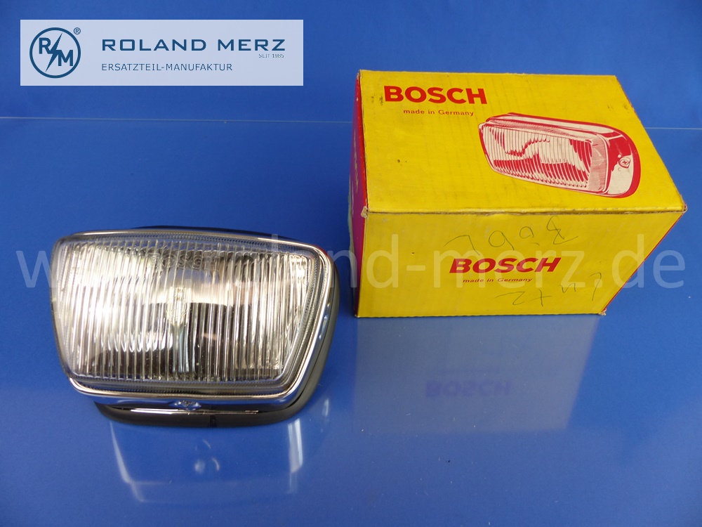 1108201656 Bosch Nebelleuchte, Aussenleuchte rechts, trapezförmig, Mercedes Heckflosse W110, 190c - 200D, frühe Ausführung, Original MB-Neuteil, NOS K