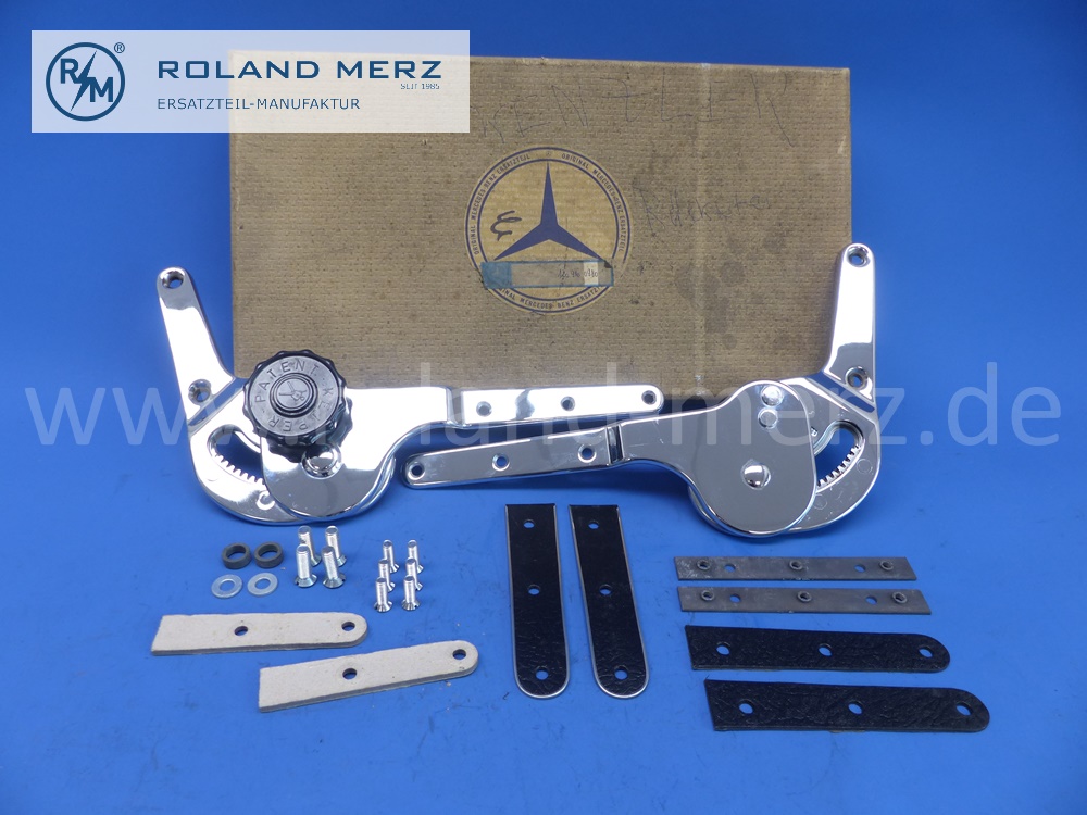 1209100980 Lehnenverstellung, Ruhesitzbeschlag, Vordersitz links, Mercedes, frühe Ausführung, ohne Verbindungsstange, original Mercedes Neuteil, NOS, bitte mit den Abbildungen vergleichen