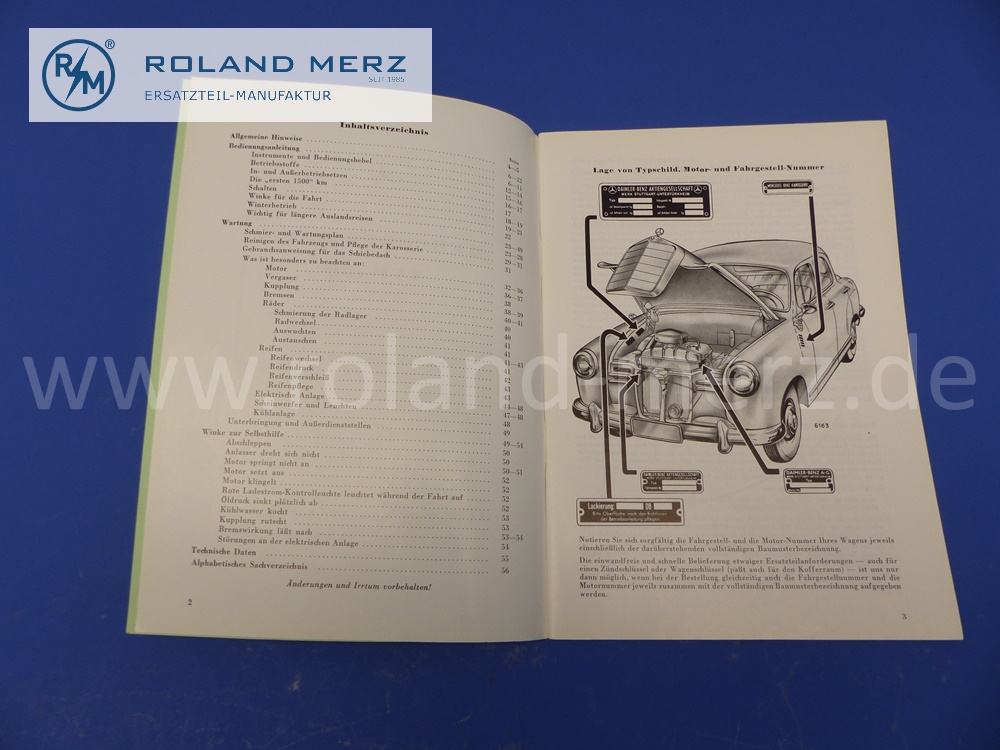 Betriebsanleitung Mercedes W121, 190, Ponton, Ausgabe 1958, 56 Seiten, Original Mercedes Original Dokument, NOS 