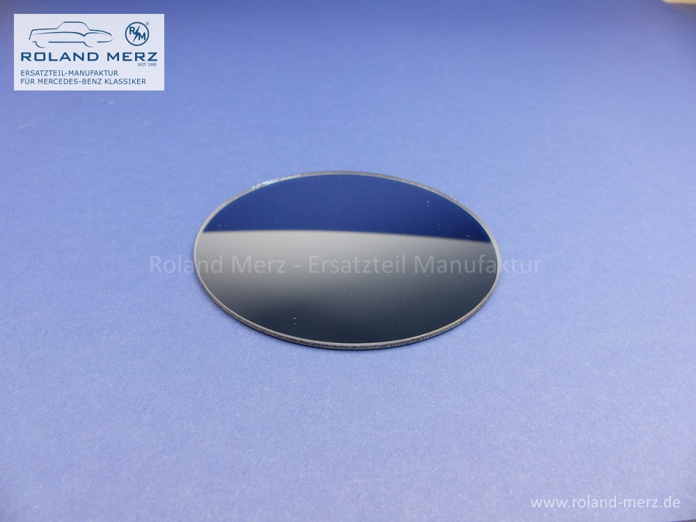 Spiegelglas rund konvex blaugetönt mit Randversieglung und Splitterschutzfolie