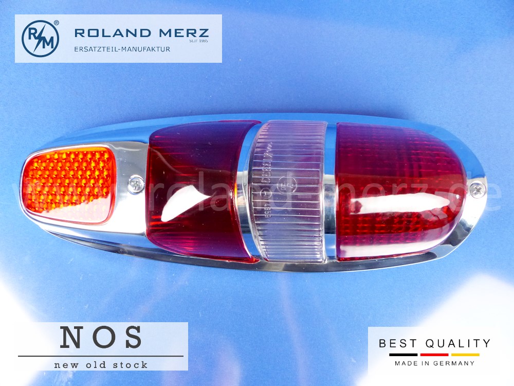 120 826 00 52 Rücklichtdeckel Originalausführung in Metall rot-weiß-rot für Mercedes 180b,c, Db, Dc, 190b, Db