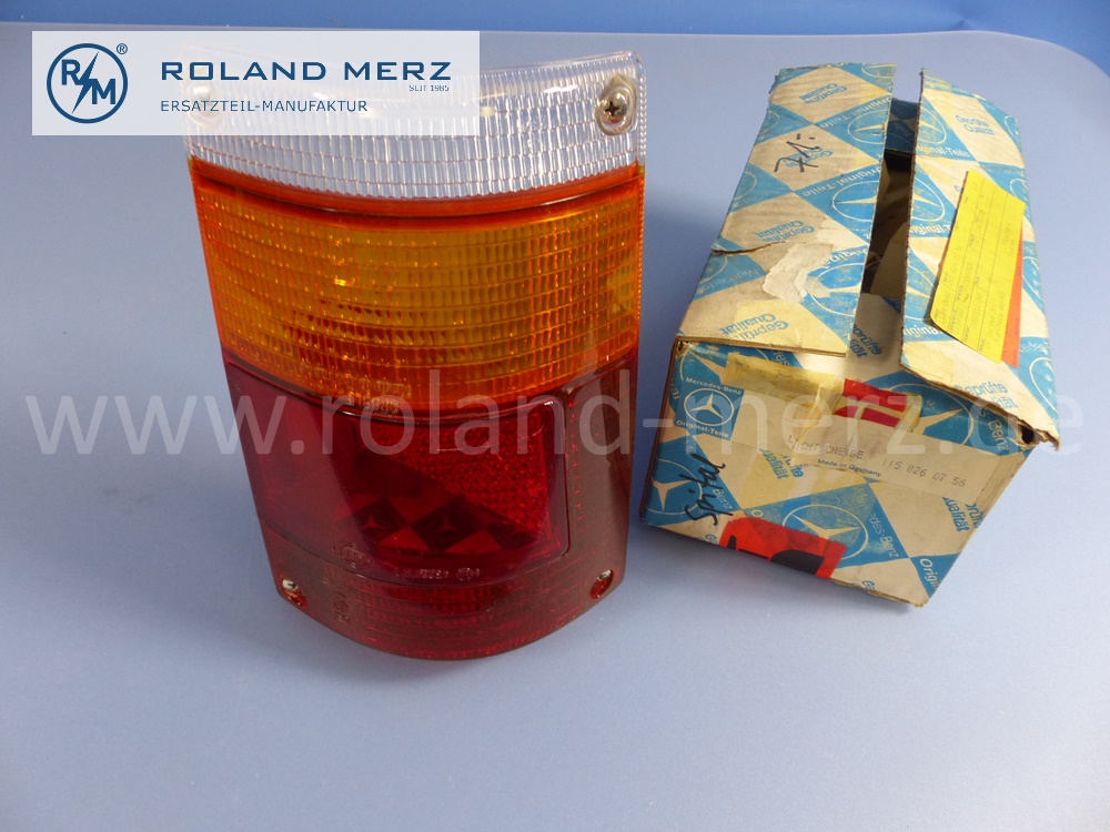 1158260756 Lichtscheibe, Lichtfenster, Lampenglas Rücklicht, links, Kombi, Mercedes W114, W115, Strich 8, W123, Original Mercedes Neuteil, NOS 