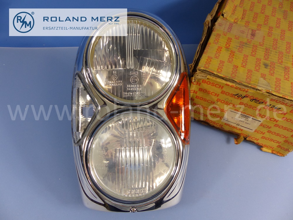 1088202761 Bosch lighting unit, headlamp, dual headlight, asymmetric, right hand traffic, left, Mercedes W109, 300SEL, original Mercedes spare-part, NOS