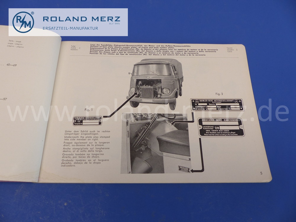 spare parts illustration sheets, multilingual, catalog D, Mercedes L319B, O319B, edition 1962, 120 pages, No. 12046, 12047, original Mercedes document, NOS 