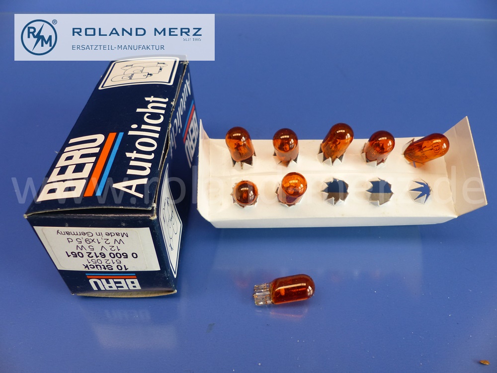 612051 Glühlampe Instrumentenbeleuchtung, 12V, 5W, gelb, W 2,1x9,5 d, Beru 0500612051, Original BERU Neuteil, NOS 