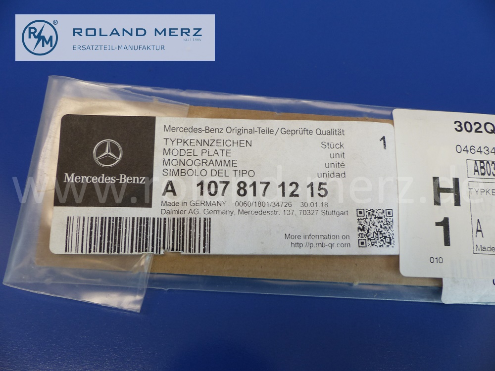 1078171215 Typenzeichen, Schriftzug 300SL auf Heckdeckel für Mercedes W107, C107, Original MB-Neuteil NOS 