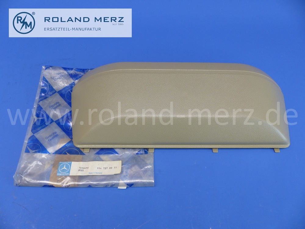 1147270077 Tasche, Türtasche, Fahrertüren links und rechts, Farbe 8081, beige, Mercedes W114, W115, Strich Acht, /8, original Mercedes Neuteil, NOS 