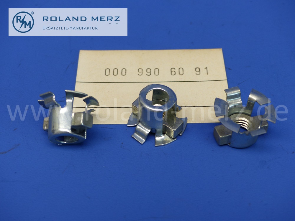 0009906091 Mutterhalter, Blindmutter M8, Haltegriff Dachrahmen, Mercedes W111, 220Sb, 220SEb, Original Mercedes Neuteil, NOS 
