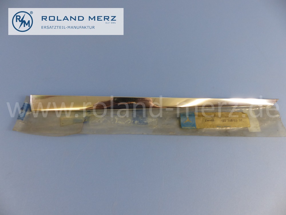 1237380331 Zierstab, Zierleiste, links, Fondtür vorne, Mercedes W123, Länge 415 mm, Original Mercedes Neuteil, NOS