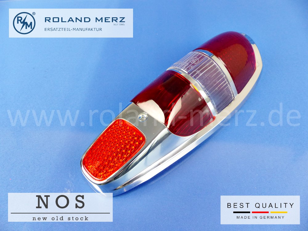 120 826 00 52 Rücklichtdeckel Originalausführung in Metall rot-weiß-rot für Mercedes 180b,c, Db, Dc, 190b, Db