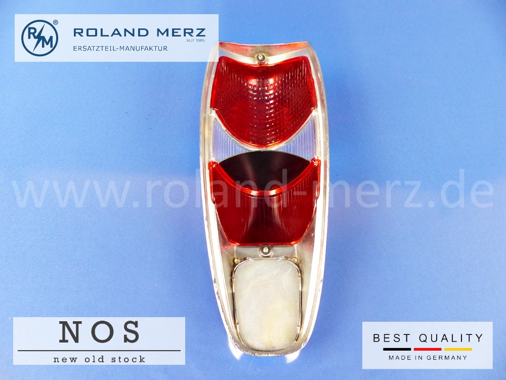 120 826 00 52 Rücklichtdeckel Originalausführung in Metall rot-weiß-rot für Mercedes 180b,c, Db, Dc, 190b, Db