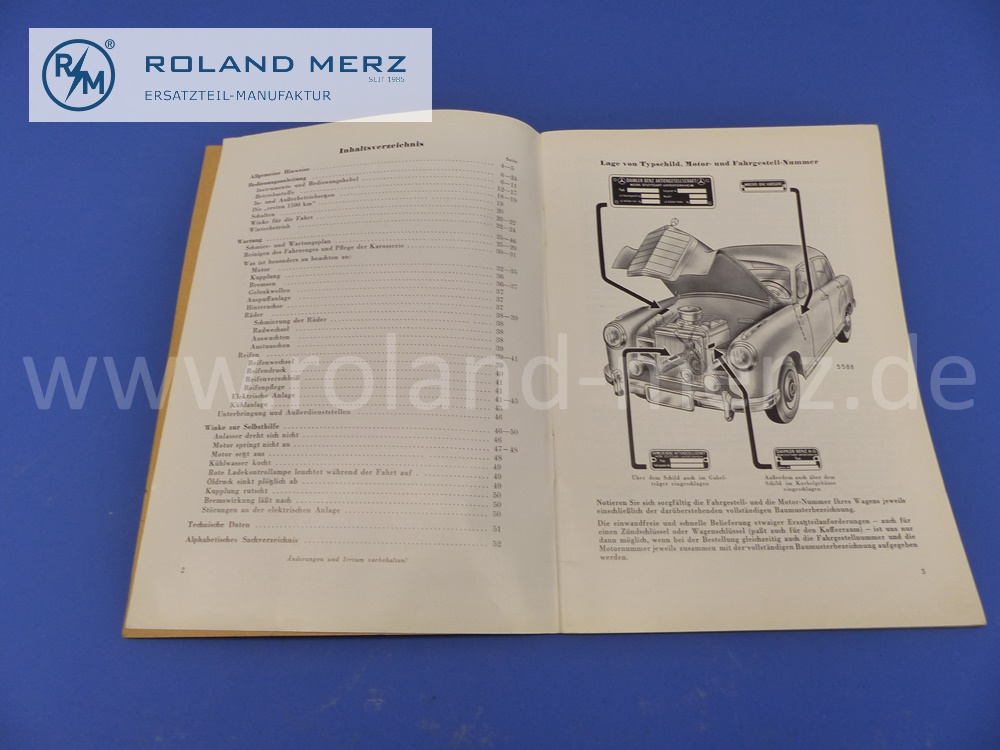 Betriebsanleitung Mercedes W180, 220a, Ponton, Ausgabe 1955, 52 Seiten, Original Mercedes Original Dokument, NOS 