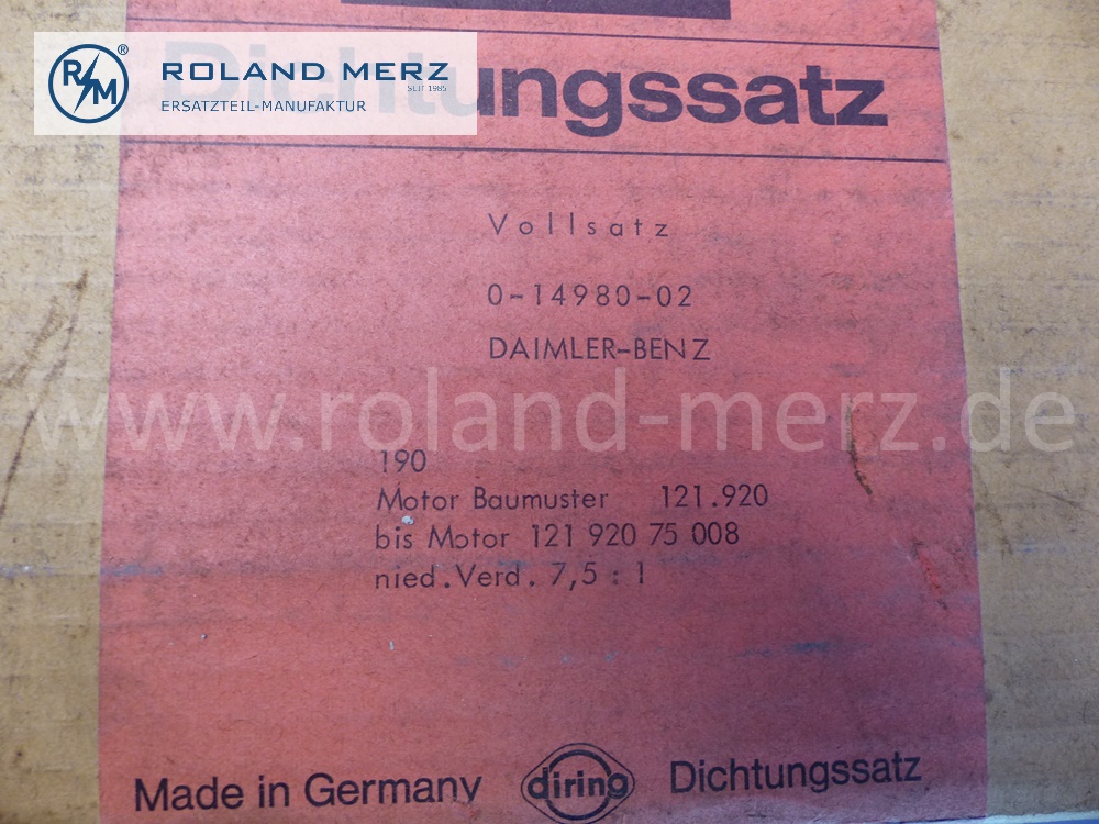0-14980-02 Dichtungssatz Motor, Vollsatz, Mercedes Motor M121.920. original Elring Neuteil, NOS 