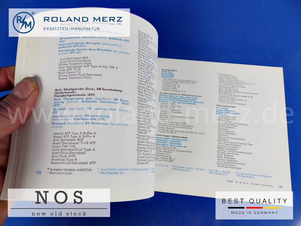 Original Mercedes 220SEb Heckflosse Betriebsanleitung Deutsch, Englisch, Schwedisch, Dänisch, Niederländisch 111 584 28 96 Tech. Daten, Schaltplan, Pflege / Wartung, Betriebsstoffe, Selbsthilfe etc. 139 Seiten Ausgabe KTDF ÍV. 64. 10