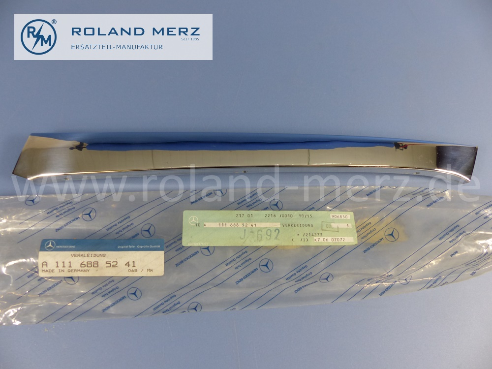 1116885241 Verkleidung seitlich aussen, Windschutzscheibe, rechts, Länge 440mm, Mercedes W111, W112, 220SEB, 280SE/C, 300SE/C, Cabriolet, Coupé, Original Mercedes Neuteil, NOS