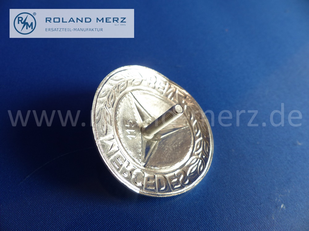 1158800188 Mercedes Firmenzeichen, W111, Flachkühler, Strich 8, W114, W115, Ø 48 mm, 115 880 01 88, MB Originlalteil, NOS