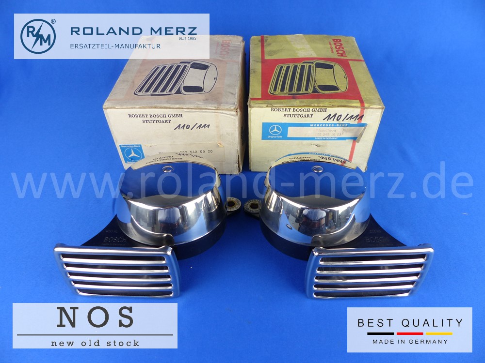 P1120314 Satz original Bosch Signalhörner verchromte Ausführung MB-Nr. 002 542 09 20 / 002 542 10 20 Hoch-Ti