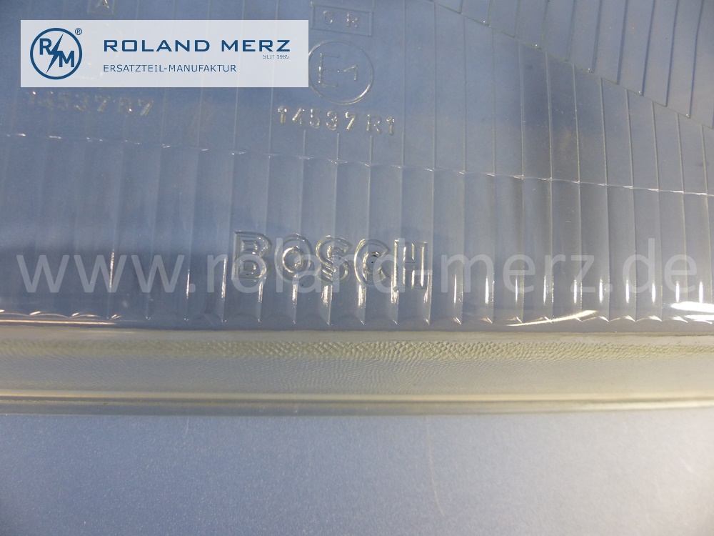 0018269390 Bosch lens head lamp left, right hand traffic, H4, with sealing strip, Mercedes W116 S-Klasse, original Mercedes spare-part, NOS
